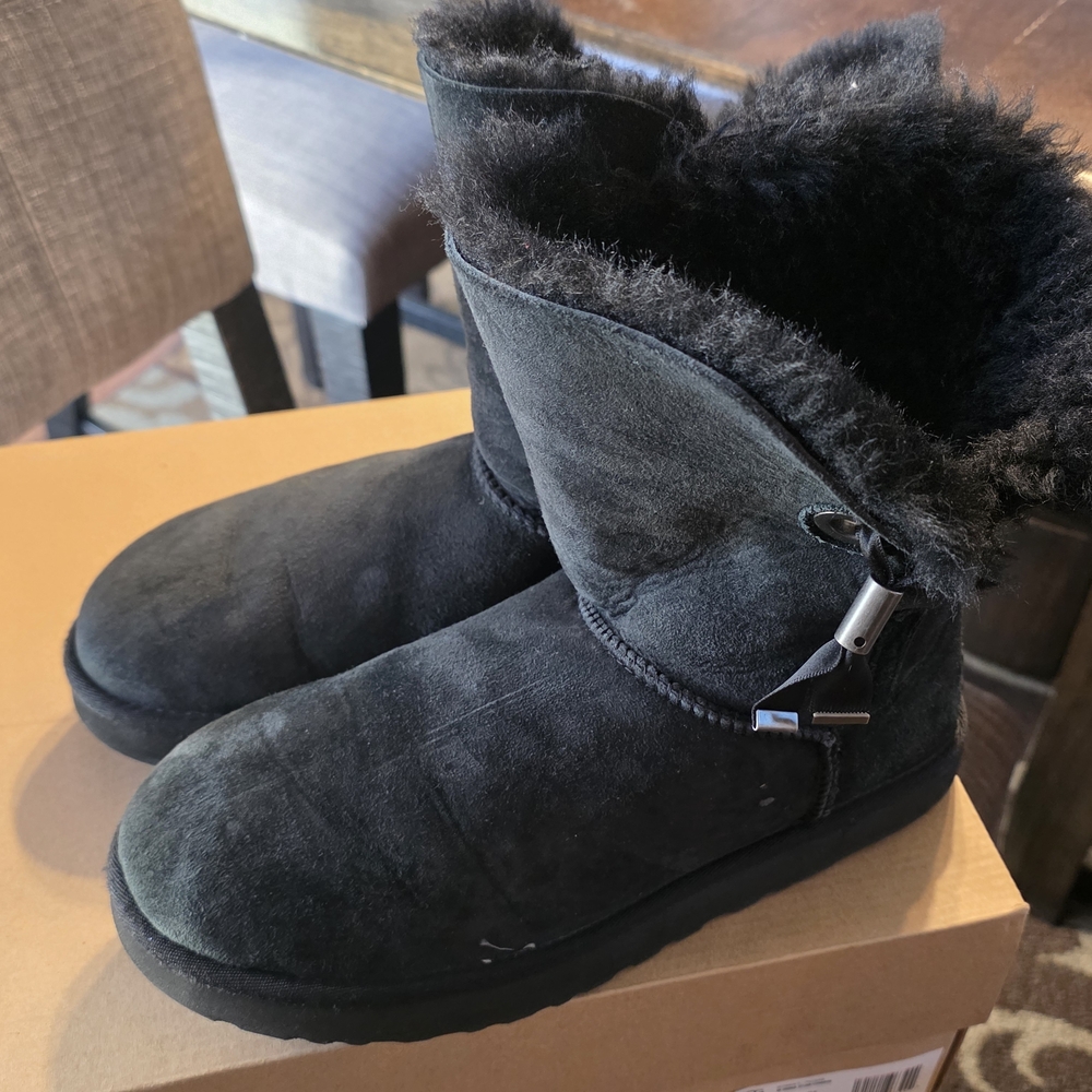 UGG Black Winter Boots with Buckle Detail